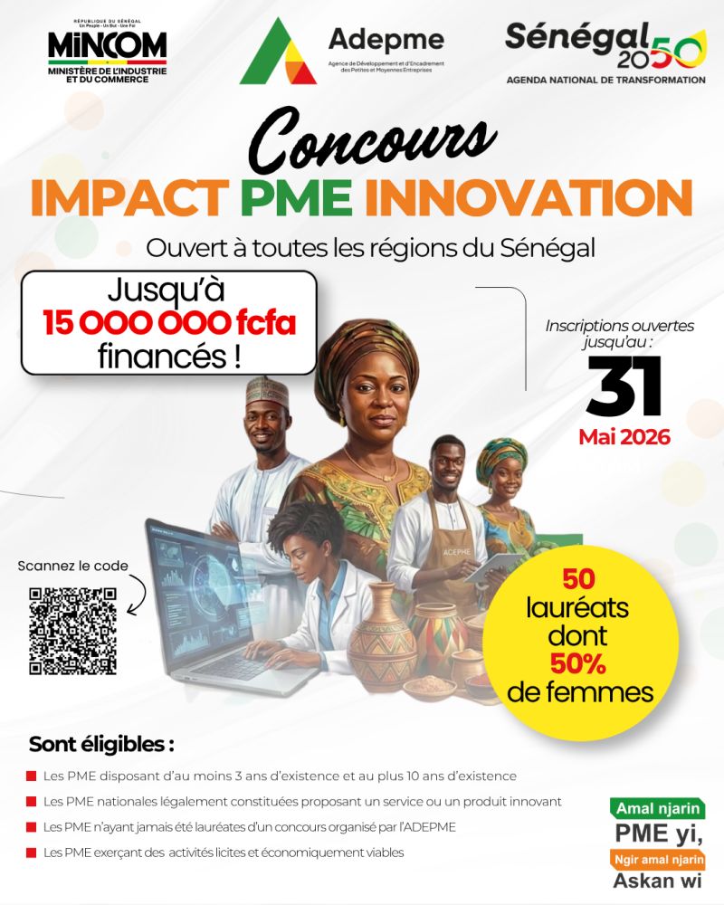 Logo Dans le cadre de sa mission d’accompagnement et de promotion des PME, l’ADEPME lance le concours Impact PME Innovation, une initiative dédiée aux entreprises nationales porteuses de solutions innovantes et à fort potentiel de développement.