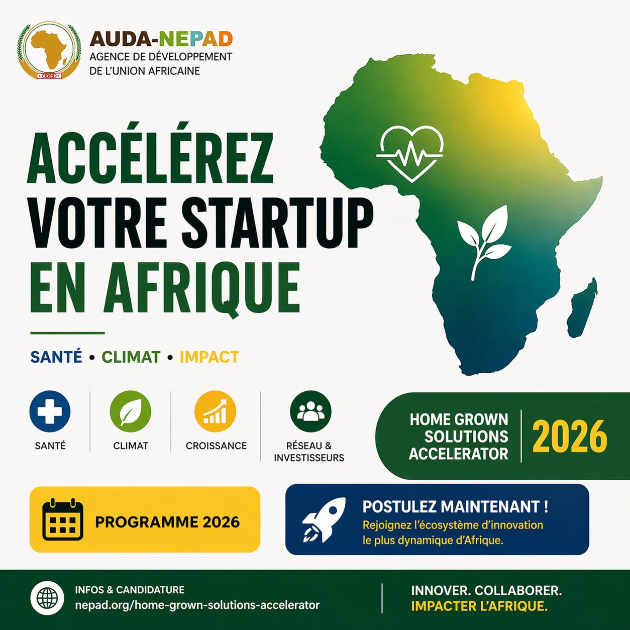 Logo L’Agence de développement de l’ African Union (Union africaine : AUDA-NEPAD) lance son programme : Home Grown Solutions Accelerator 2026
